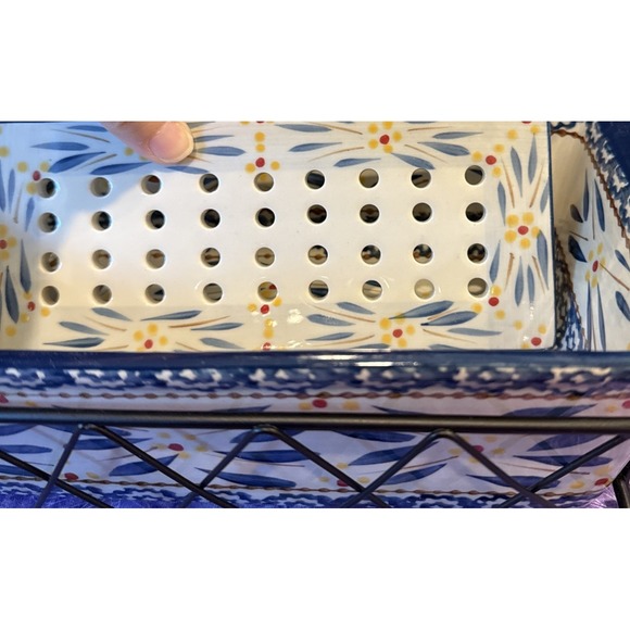 Temptations Old World Blue 1.75 Qt Loaf Pan Baking Dish Dripping Tray Wire Rack - Picture 2 of 7